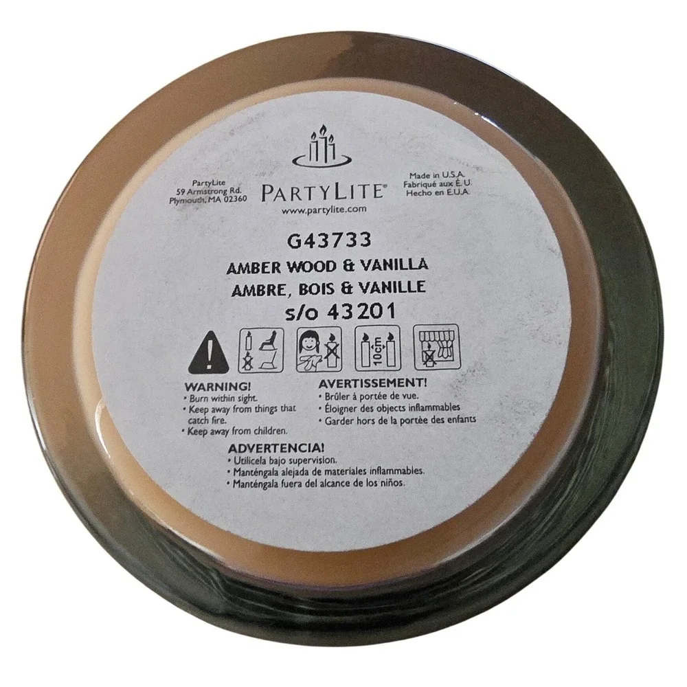 PartyLite Amber Wood & Vanilla Scented Jar Candle‎ 8 oz G43733 Tan Wax USA - Picture 3 of 4